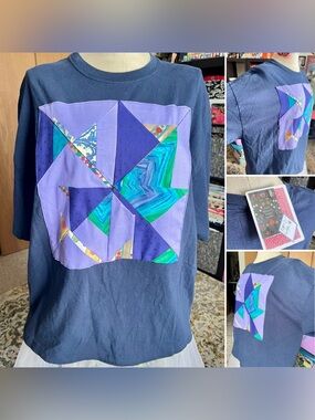 Quilty Tee - Navy Blue Quilt Block